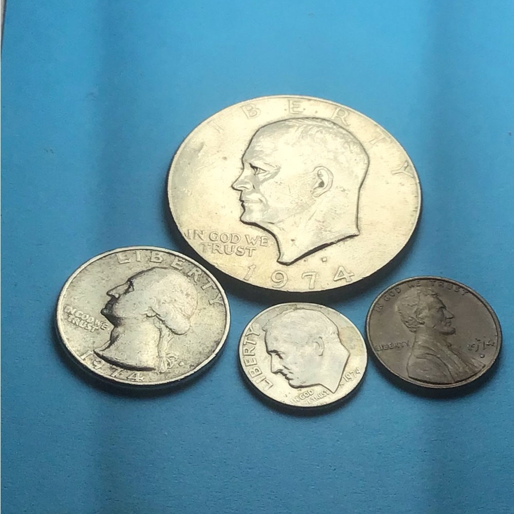 ✅❤️SET OF 4 1974 COINS VINTAGE CIRCULATED CLAD COPPER NICKEL